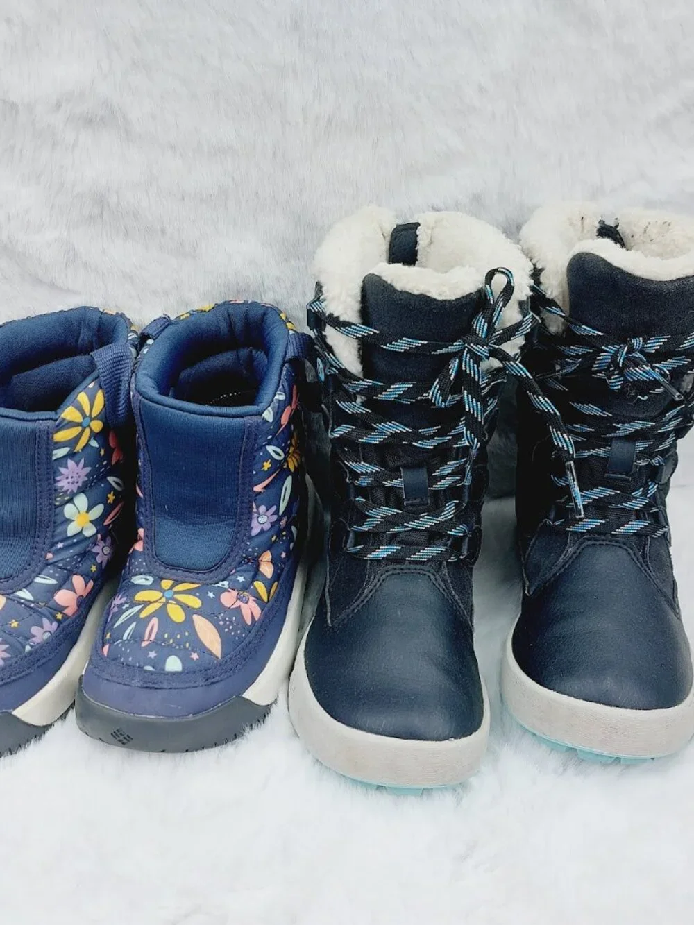 Set of 2 Columbia Merrell Girl's Black Blue Waterproof Ankle Snow Boots Size 12